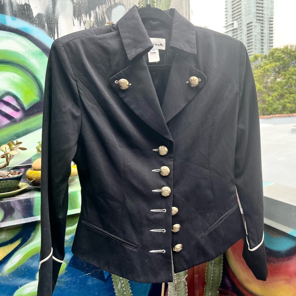 Black Vintage Cristina Military Jacket 7/8